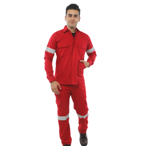Deluxe 100% Cotton Coverall Color Red Front View