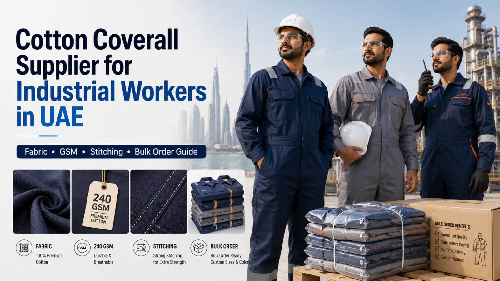 Cotton Coverall Supplier for Industrial Workers in UAE: Fabric, GSM, Stitching & Bulk Order Guide